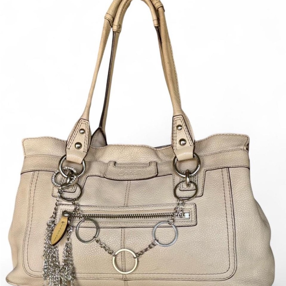 Cream Coach Leather Shoulder Bag